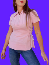 Charger l'image dans la galerie, Top vintage Thaïs - Rose à lacets sur les côtés. Taille S, 36, 38. Made in France.