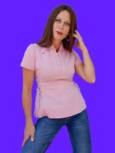 Charger l'image dans la galerie, Top vintage Thaïs - Rose à lacets sur les côtés. Taille S, 36, 38. Made in France.