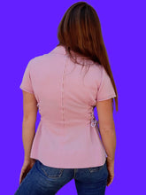 Charger l'image dans la galerie, Top vintage Thaïs - Rose à lacets sur les côtés. Taille S, 36, 38. Made in France.