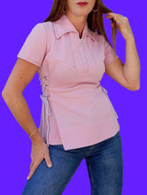 Charger l'image dans la galerie, Top vintage Thaïs - Rose à lacets sur les côtés. Taille S, 36, 38. Made in France.