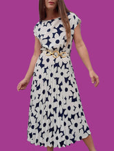 Charger l'image dans la galerie, Robe vintage Estelle - Plissé permanent fleuri. Taille S, 36, 38. Varouj. Canne.