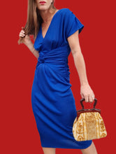 Charger l'image dans la galerie, Robe vintage Justine - Bleu roi, nœud à la taille. Taille S, 36, 38. Franck et Fils. Made in France.