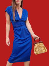 Charger l'image dans la galerie, Robe vintage Justine - Bleu roi, nœud à la taille. Taille S, 36, 38. Franck et Fils. Made in France.