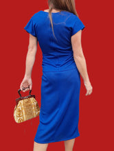 Charger l'image dans la galerie, Robe vintage Justine - Bleu roi, nœud à la taille. Taille S, 36, 38. Franck et Fils. Made in France.