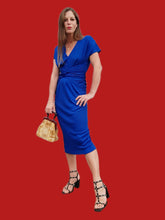 Charger l'image dans la galerie, Robe vintage Justine - Bleu roi, nœud à la taille. Taille S, 36, 38. Franck et Fils. Made in France.