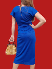 Charger l'image dans la galerie, Robe vintage Justine - Bleu roi, nœud à la taille. Taille S, 36, 38. Franck et Fils. Made in France.
