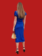 Charger l'image dans la galerie, Robe vintage Justine - Bleu roi, nœud à la taille. Taille S, 36, 38. Franck et Fils. Made in France.