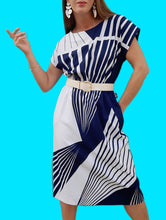 Charger l'image dans la galerie, Robe vintage Clarence - Rayée bleu et blanc. Taille M, 38, 40. Gerard Pasquier. Made in France.