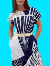 Charger l'image dans la galerie, Robe vintage Clarence - Rayée bleu et blanc. Taille M, 38, 40. Gerard Pasquier. Made in France.