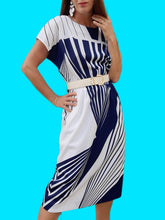 Charger l'image dans la galerie, Robe vintage Clarence - Rayée bleu et blanc. Taille M, 38, 40. Gerard Pasquier. Made in France.