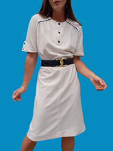 Charger l'image dans la galerie, Robe vintage Carrie - Blanc cassé et bleu marine. Taille S, 36, 38. Margine. Made in France.