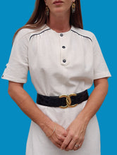 Charger l'image dans la galerie, Robe vintage Carrie - Blanc cassé et bleu marine. Taille S, 36, 38. Margine. Made in France.