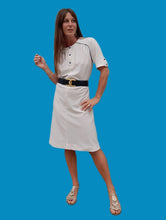 Charger l'image dans la galerie, Robe vintage Carrie - Blanc cassé et bleu marine. Taille S, 36, 38. Margine. Made in France.
