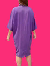 Charger l'image dans la galerie, Robe vintage Chrislaine - Violette, manches chauve-souris. Taille L, 40, 42. Made in France.