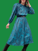 Charger l'image dans la galerie, Robe vintage Paula - Vert canard, imprimé paisley. Taille M, 38, 40. Made in France.