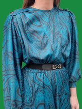 Charger l'image dans la galerie, Robe vintage Paula - Vert canard, imprimé paisley. Taille M, 38, 40. Made in France.