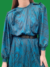 Charger l'image dans la galerie, Robe vintage Paula - Vert canard, imprimé paisley. Taille M, 38, 40. Made in France.