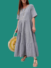 Charger l'image dans la galerie, Robe longue Fanny - Baby Doll Vichy noir et blanc. A volants. Taille L, 40, 42
