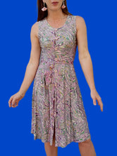 Charger l'image dans la galerie, Robe vintage Donna - Tissu texturé parme, anis, vert et blanc. Taille XS, 34, 36