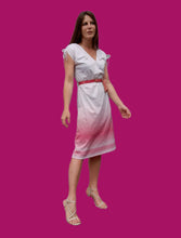 Charger l'image dans la galerie, Robe vintage Heidi - Blanche dégradé de pois rose fuchsia. Taille M, 38, 40