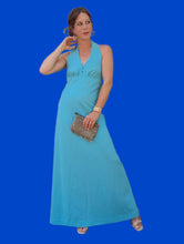 Charger l'image dans la galerie, Robe de cérémonie vintage Louizane - Dos nu, maxi longueur turquoise. Taille M, 38, 40