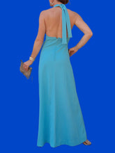 Charger l'image dans la galerie, Robe de cérémonie vintage Louizane - Dos nu, maxi longueur turquoise. Taille M, 38, 40