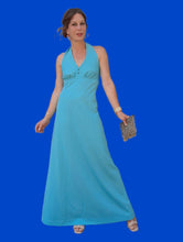 Charger l'image dans la galerie, Robe de cérémonie vintage Louizane - Dos nu, maxi longueur turquoise. Taille M, 38, 40