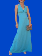 Charger l'image dans la galerie, Robe de cérémonie vintage Louizane - Dos nu, maxi longueur turquoise. Taille M, 38, 40