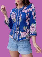 Charger l'image dans la galerie, Gilet "Seconde" Adèle - Fleurs Japonisante et franges. Taille XS, 34, 36. Madeleine.