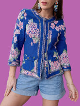 Charger l'image dans la galerie, Gilet "Seconde" Adèle - Fleurs Japonisante et franges. Taille XS, 34, 36. Madeleine.