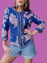 Charger l'image dans la galerie, Gilet "Seconde" Adèle - Fleurs Japonisante et franges. Taille XS, 34, 36. Madeleine.