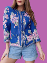 Charger l'image dans la galerie, Gilet "Seconde" Adèle - Fleurs Japonisante et franges. Taille XS, 34, 36. Madeleine.