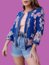 Charger l'image dans la galerie, Gilet "Seconde" Adèle - Fleurs Japonisante et franges. Taille XS, 34, 36. Madeleine.