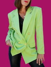 Charger l'image dans la galerie, Blazer vintage Solveig - Laine vert anis. Taille L, 40, 42. Printemps. Made in France.
