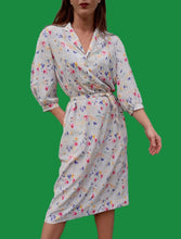 Charger l'image dans la galerie, Robe vintage Juna - Manches à crevé et fleurettes multicolores. Taille L, 40, 42. Devernois. Made in France.