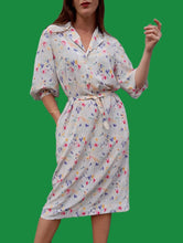 Charger l'image dans la galerie, Robe vintage Juna - Manches à crevé et fleurettes multicolores. Taille L, 40, 42. Devernois. Made in France.