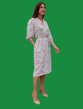 Charger l'image dans la galerie, Robe vintage Juna - Manches à crevé et fleurettes multicolores. Taille L, 40, 42. Devernois. Made in France.