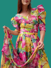 Charger l'image dans la galerie, Robe vintage Prisca - Imprimé floral. Taille M, 38, 40. Anne Marie Belin.