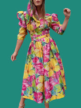 Charger l'image dans la galerie, Robe vintage Prisca - Imprimé floral. Taille M, 38, 40. Anne Marie Belin.