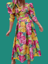 Charger l'image dans la galerie, Robe vintage Prisca - Imprimé floral. Taille M, 38, 40. Anne Marie Belin.