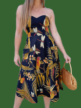 Charger l'image dans la galerie, Robe bustier vintage Souad - Imprimé tropical. Taille S, 36, 38. Made in France