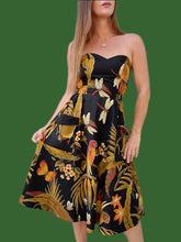 Charger l'image dans la galerie, Robe bustier vintage Souad - Imprimé tropical. Taille S, 36, 38. Made in France