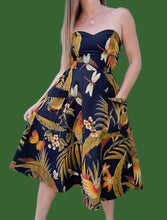 Charger l'image dans la galerie, Robe bustier vintage Souad - Imprimé tropical. Taille S, 36, 38. Made in France