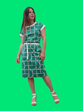 Charger l'image dans la galerie, Robe vintage Blandine - Imprimé contrastant vert et blanc. Taille M, 38, 40