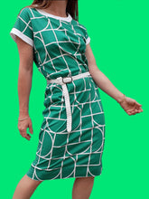 Charger l'image dans la galerie, Robe vintage Blandine - Imprimé contrastant vert et blanc. Taille M, 38, 40