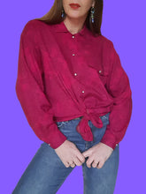 Charger l'image dans la galerie, Chemisier "Seconde" Camille - Rose fuchsia imprimé cachemire bleu. Taille L, 40, 42. Made in West Germany