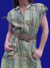 Charger l'image dans la galerie, Robe vintage Nanou - Camaïeu de verts. Taille M, 38, 40. Fabriqué en France