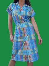Charger l'image dans la galerie, Robe vintage Nelly - Anis, bleue, rose. Taille M, 38, 40. Fabriqué en France