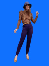Charger l'image dans la galerie, Pantalon vintage Marthe - Fuseau taille haute violet. Taille XS, 34, 36. Carole Richard. Made in France.