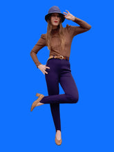 Charger l'image dans la galerie, Pantalon vintage Marthe - Fuseau taille haute violet. Taille XS, 34, 36. Carole Richard. Made in France.